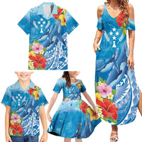 Personalised Kosrae States Humpback Whale Family Matching Summer Maxi Dress and Hawaiian Shirt Polynesian Tropical Flowers LT9 - Polynesian Pride