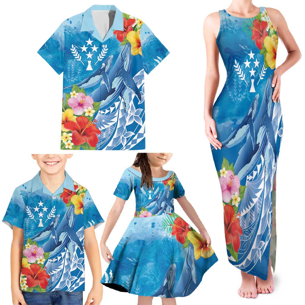 Personalised Kosrae States Humpback Whale Family Matching Tank Maxi Dress and Hawaiian Shirt Polynesian Tropical Flowers LT9 - Polynesian Pride
