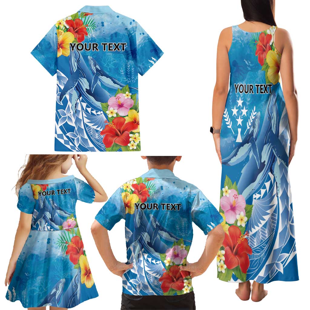 Personalised Kosrae States Humpback Whale Family Matching Tank Maxi Dress and Hawaiian Shirt Polynesian Tropical Flowers LT9 - Polynesian Pride