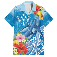 Personalised Kosrae States Humpback Whale Family Matching Tank Maxi Dress and Hawaiian Shirt Polynesian Tropical Flowers LT9 Dad's Shirt - Short Sleeve Blue - Polynesian Pride