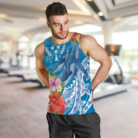 Personalised Kosrae States Humpback Whale Men Tank Top Polynesian Tropical Flowers