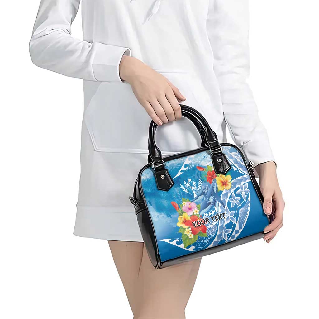 Personalised Kosrae States Humpback Whale Shoulder Handbag Polynesian Tropical Flowers