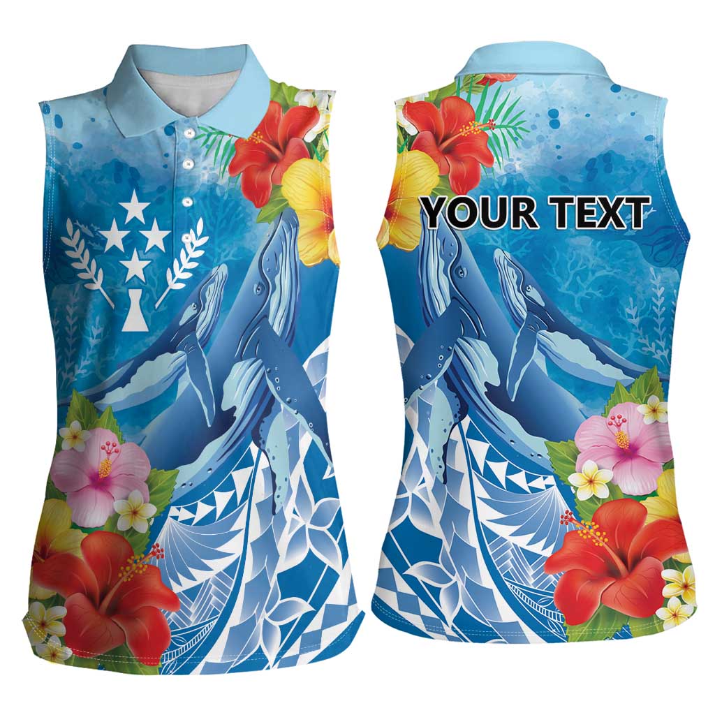 Personalised Kosrae States Humpback Whale Women Sleeveless Polo Shirt Polynesian Tropical Flowers LT9 - Polynesian Pride