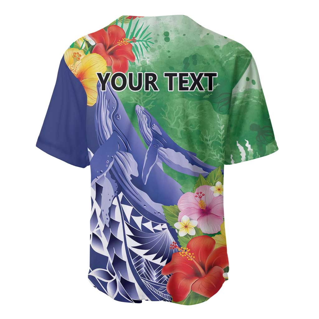 Personalised Pohnpei States Humpback Whale Baseball Jersey Polynesian Tropical Flowers LT9 - Polynesian Pride