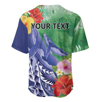 Personalised Pohnpei States Humpback Whale Baseball Jersey Polynesian Tropical Flowers LT9 - Polynesian Pride