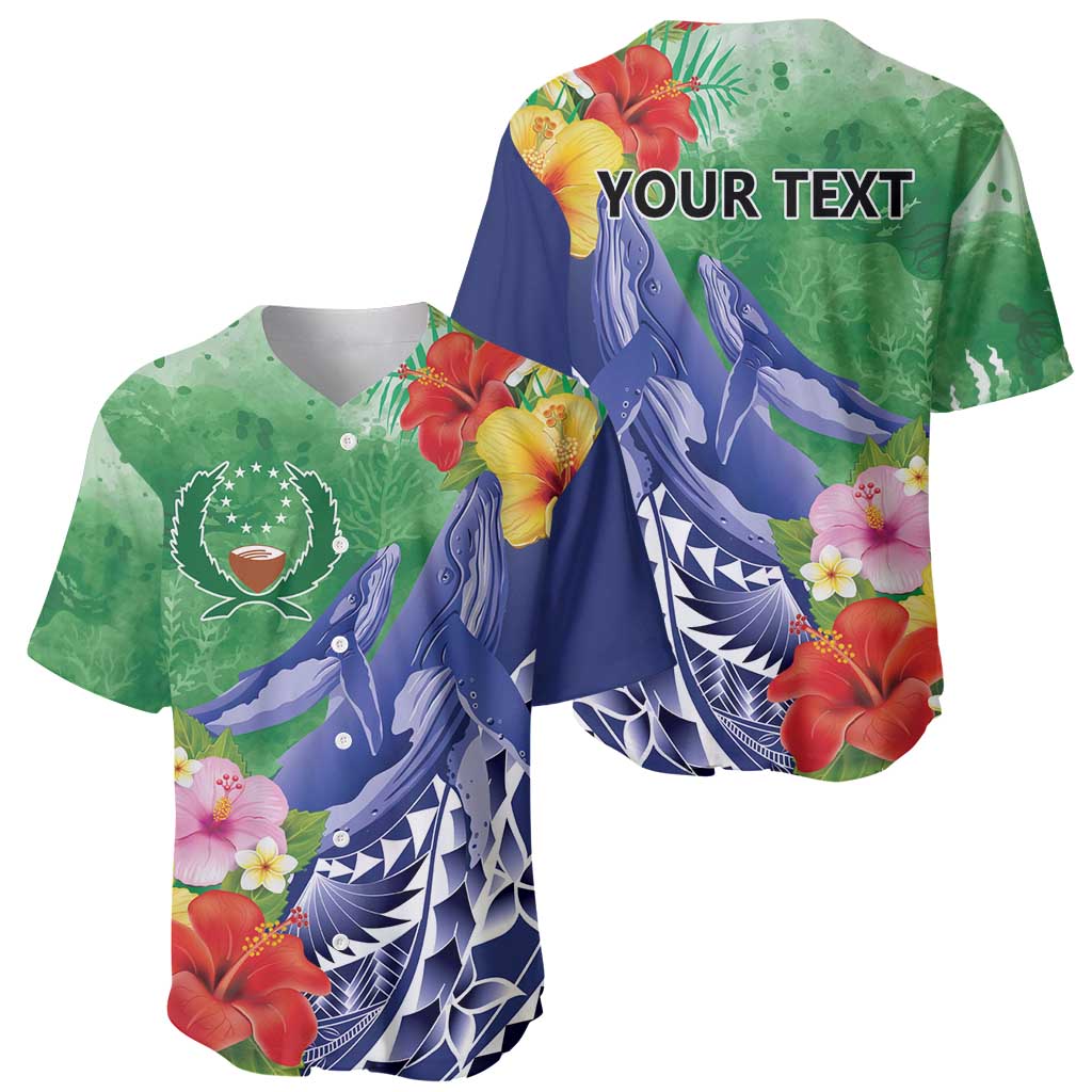 Personalised Pohnpei States Humpback Whale Baseball Jersey Polynesian Tropical Flowers LT9 - Polynesian Pride