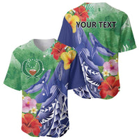 Personalised Pohnpei States Humpback Whale Baseball Jersey Polynesian Tropical Flowers LT9 - Polynesian Pride
