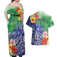 Personalised Pohnpei States Humpback Whale Couples Matching Off Shoulder Maxi Dress and Hawaiian Shirt Polynesian Tropical Flowers LT9 - Polynesian Pride