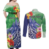Personalised Pohnpei States Humpback Whale Couples Matching Off Shoulder Maxi Dress and Long Sleeve Button Shirt Polynesian Tropical Flowers LT9 - Polynesian Pride