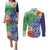 Personalised Pohnpei States Humpback Whale Couples Matching Puletasi and Long Sleeve Button Shirt Polynesian Tropical Flowers