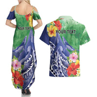 Personalised Pohnpei States Humpback Whale Couples Matching Summer Maxi Dress and Hawaiian Shirt Polynesian Tropical Flowers LT9 - Polynesian Pride