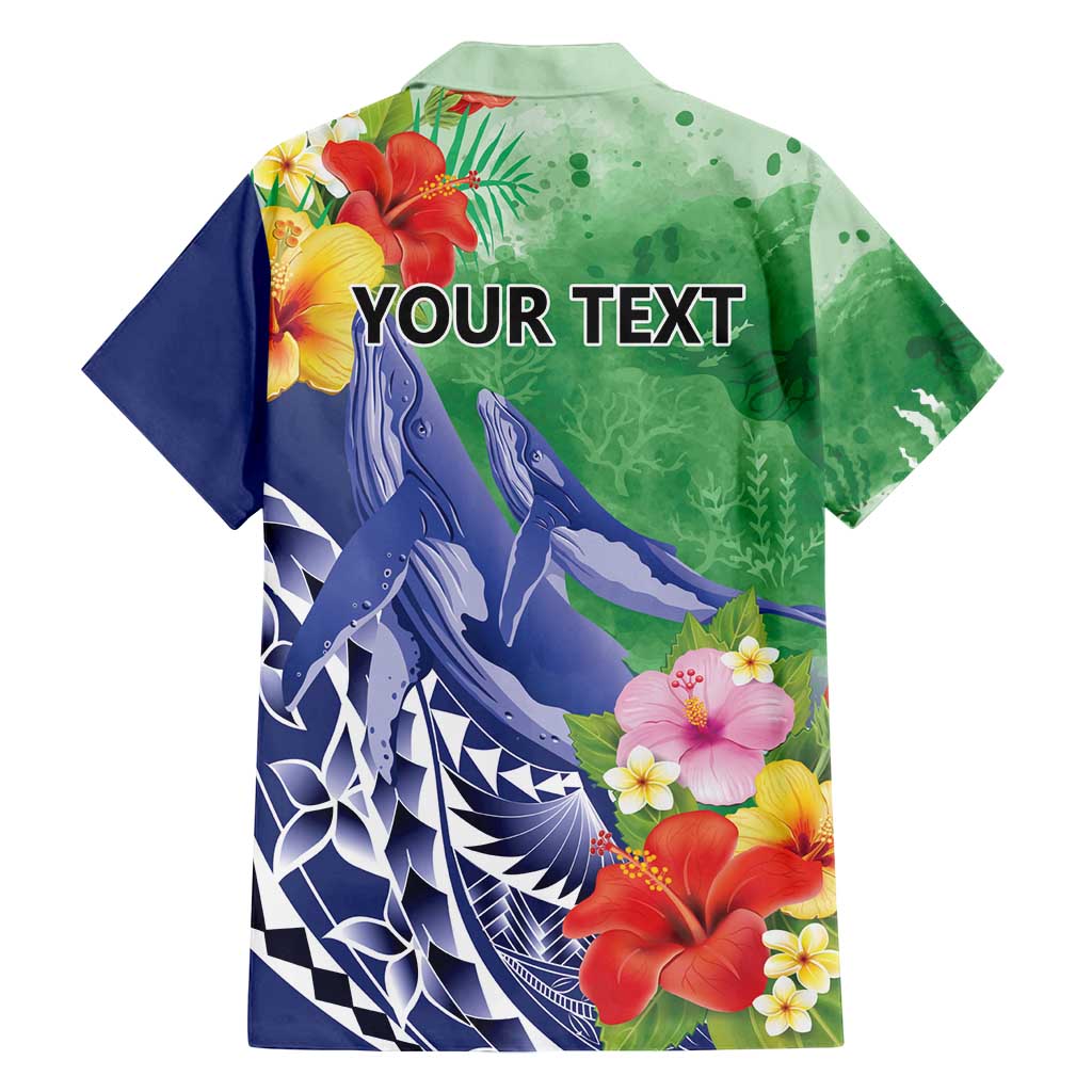 Personalised Pohnpei States Humpback Whale Family Matching Long Sleeve Bodycon Dress and Hawaiian Shirt Polynesian Tropical Flowers LT9 - Polynesian Pride