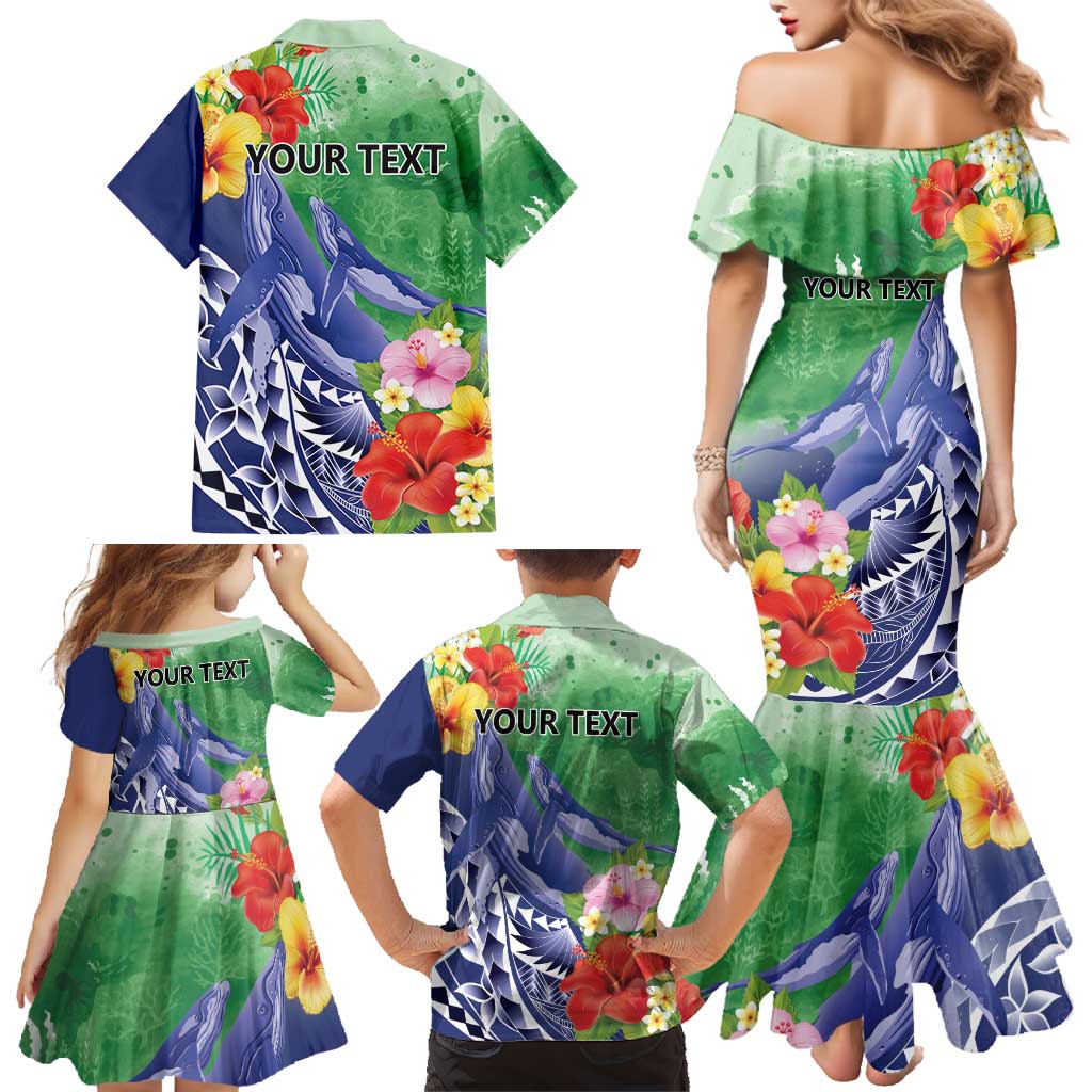 Personalised Pohnpei States Humpback Whale Family Matching Mermaid Dress and Hawaiian Shirt Polynesian Tropical Flowers LT9 - Polynesian Pride
