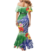 Personalised Pohnpei States Humpback Whale Family Matching Mermaid Dress and Hawaiian Shirt Polynesian Tropical Flowers LT9 - Polynesian Pride