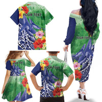 Personalised Pohnpei States Humpback Whale Family Matching Off The Shoulder Long Sleeve Dress and Hawaiian Shirt Polynesian Tropical Flowers LT9 - Polynesian Pride