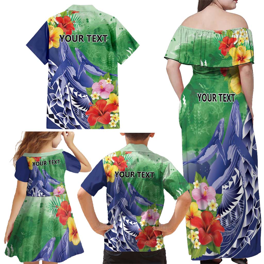 Personalised Pohnpei States Humpback Whale Family Matching Off Shoulder Maxi Dress and Hawaiian Shirt Polynesian Tropical Flowers LT9 - Polynesian Pride