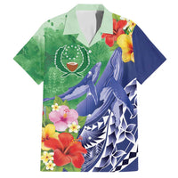 Personalised Pohnpei States Humpback Whale Family Matching Off Shoulder Maxi Dress and Hawaiian Shirt Polynesian Tropical Flowers LT9 Dad's Shirt - Short Sleeve Blue - Polynesian Pride