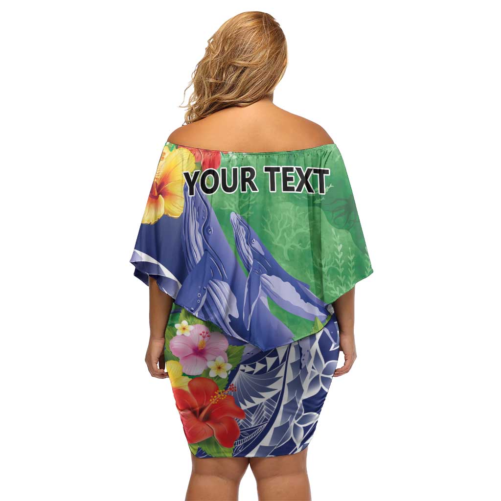 Personalised Pohnpei States Humpback Whale Family Matching Off Shoulder Short Dress and Hawaiian Shirt Polynesian Tropical Flowers LT9 - Polynesian Pride