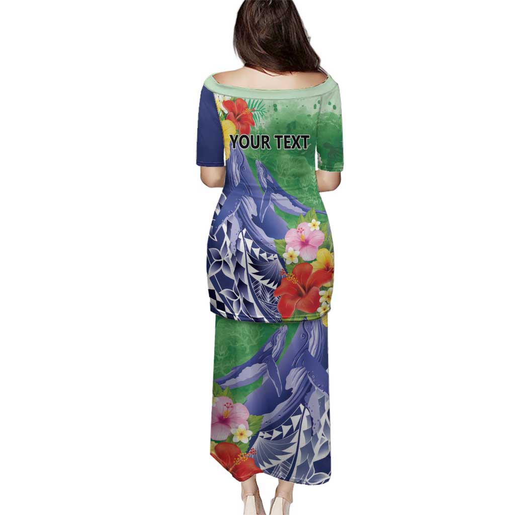 Personalised Pohnpei States Humpback Whale Family Matching Puletasi and Hawaiian Shirt Polynesian Tropical Flowers LT9 - Polynesian Pride