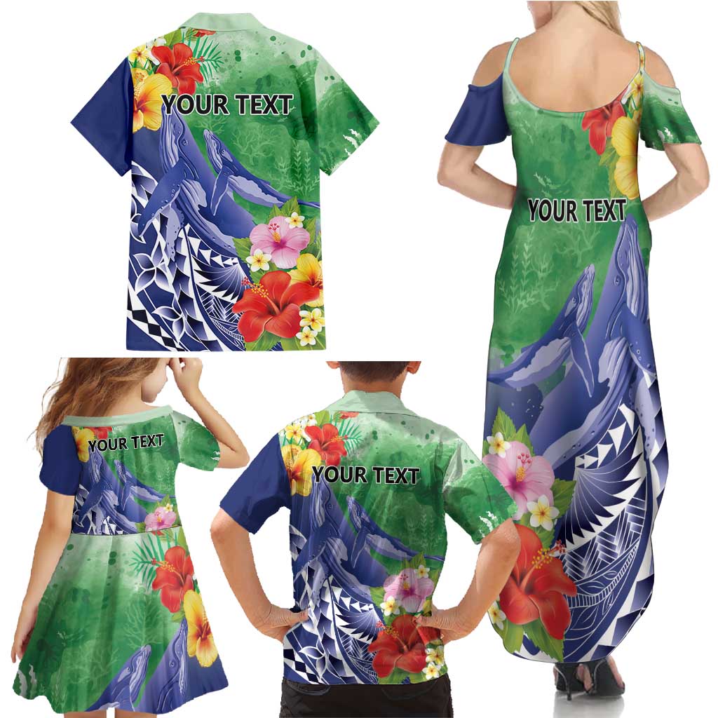 Personalised Pohnpei States Humpback Whale Family Matching Summer Maxi Dress and Hawaiian Shirt Polynesian Tropical Flowers LT9 - Polynesian Pride