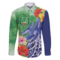 Personalised Pohnpei States Humpback Whale Family Matching Tank Maxi Dress and Hawaiian Shirt Polynesian Tropical Flowers LT9 Dad's Shirt - Long Sleeve Blue - Polynesian Pride