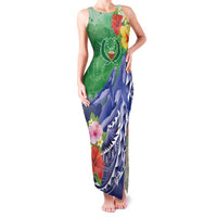 Personalised Pohnpei States Humpback Whale Family Matching Tank Maxi Dress and Hawaiian Shirt Polynesian Tropical Flowers LT9 Mom's Dress Blue - Polynesian Pride