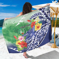 Personalised Pohnpei States Humpback Whale Sarong Polynesian Tropical Flowers LT9 One Size 44 x 66 inches Blue - Polynesian Pride