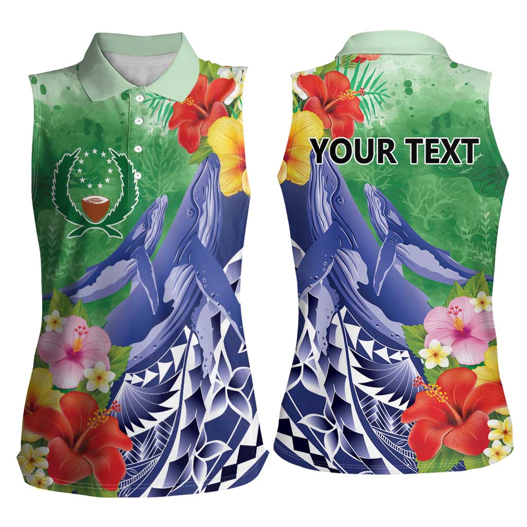 Personalised Pohnpei States Humpback Whale Women Sleeveless Polo Shirt Polynesian Tropical Flowers LT9 - Polynesian Pride