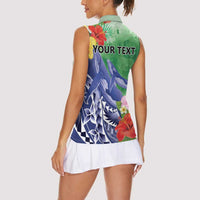 Personalised Pohnpei States Humpback Whale Women Sleeveless Polo Shirt Polynesian Tropical Flowers LT9 - Polynesian Pride
