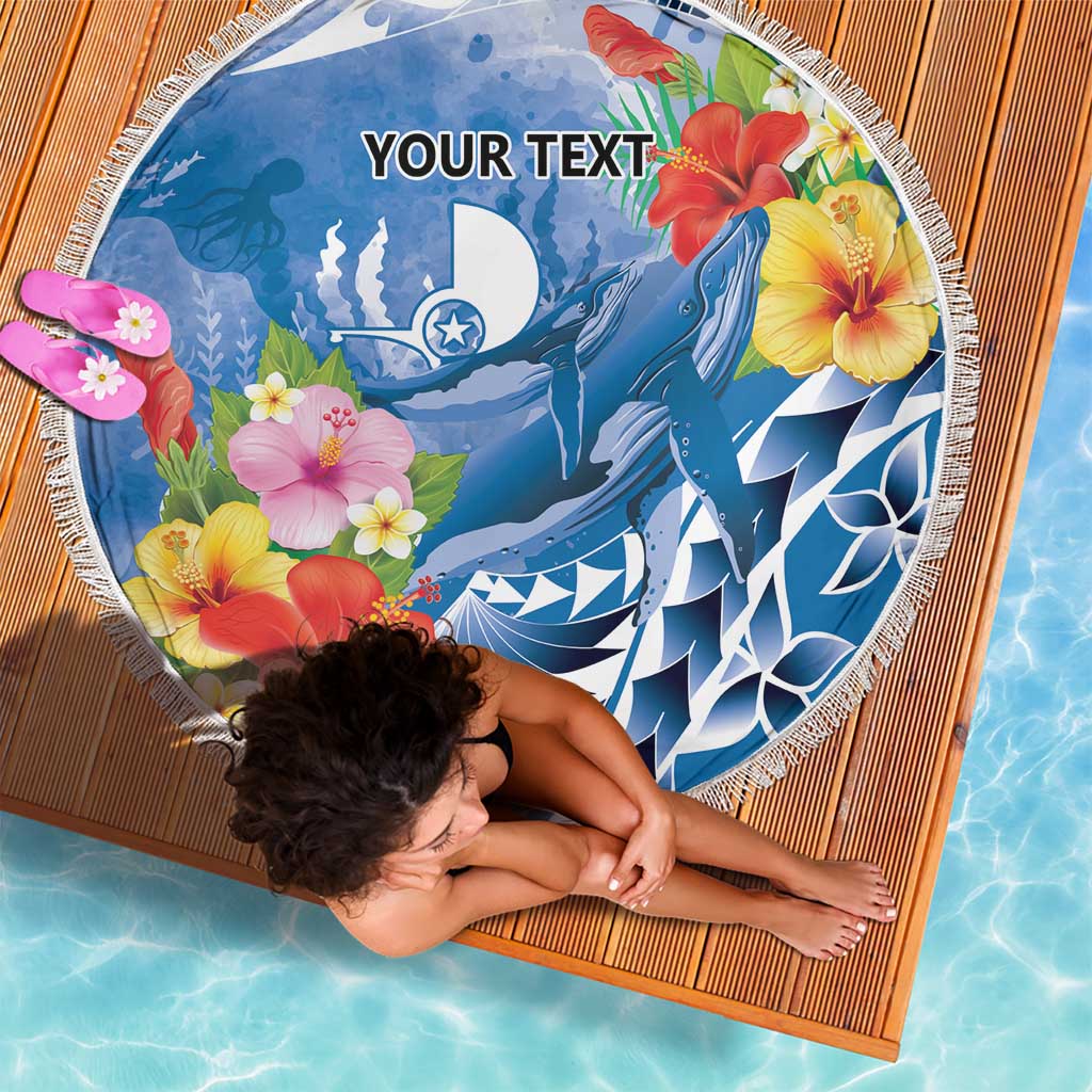 Personalised Yap States Humpback Whale Beach Blanket Polynesian Tropical Flowers LT9 - Polynesian Pride