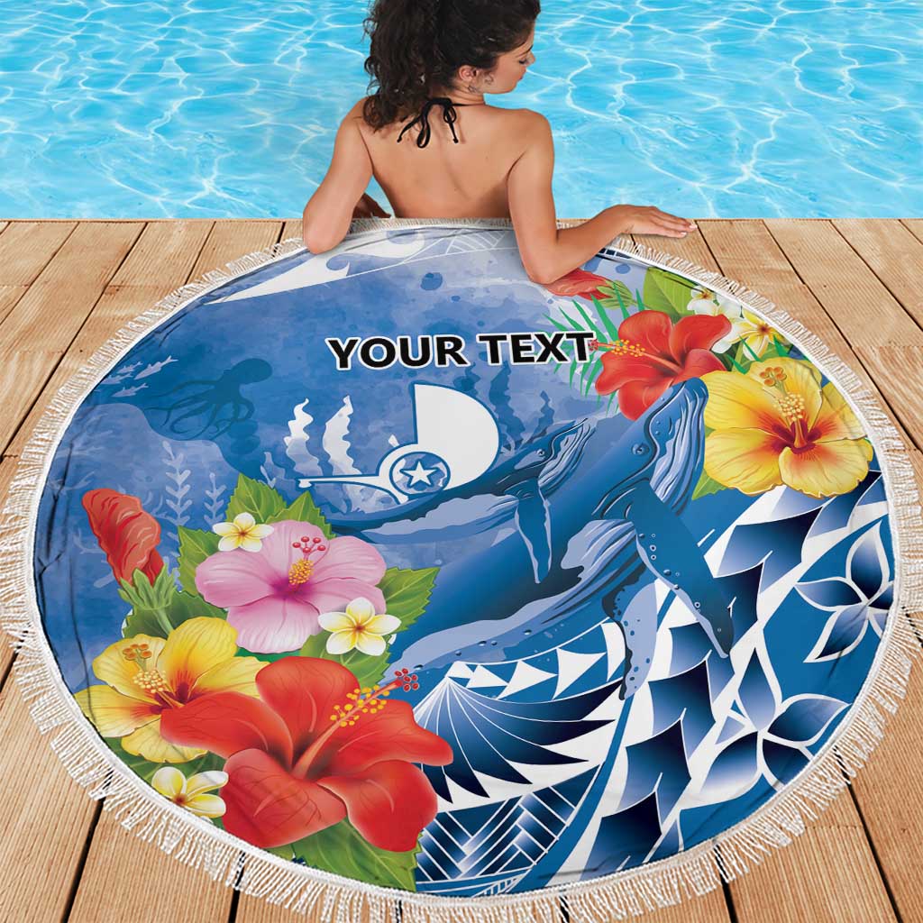 Personalised Yap States Humpback Whale Beach Blanket Polynesian Tropical Flowers LT9 - Polynesian Pride
