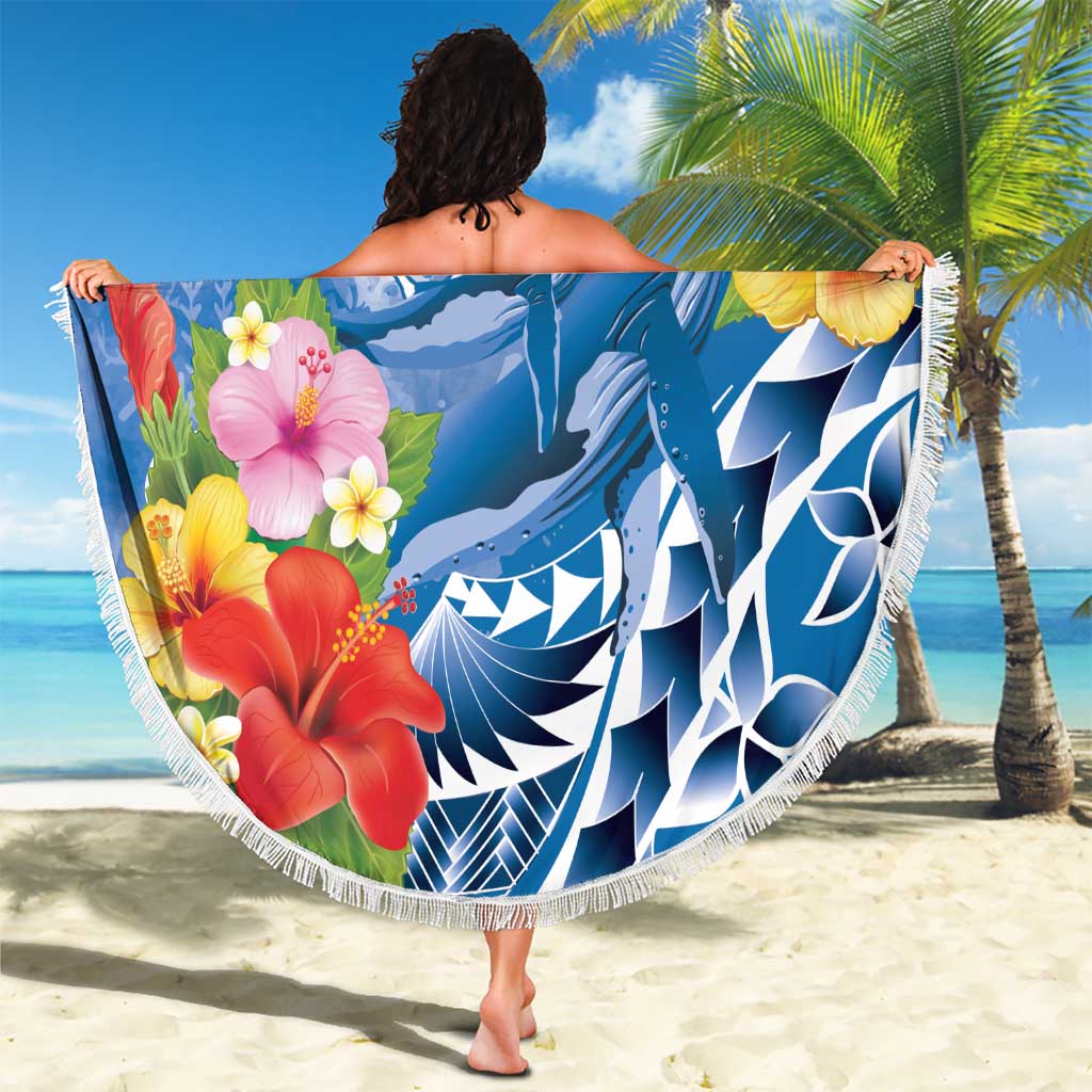 Personalised Yap States Humpback Whale Beach Blanket Polynesian Tropical Flowers LT9 - Polynesian Pride