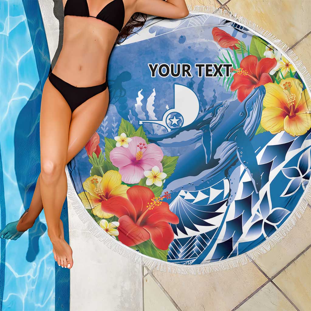 Personalised Yap States Humpback Whale Beach Blanket Polynesian Tropical Flowers LT9 - Polynesian Pride