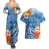 Personalised Yap States Humpback Whale Couples Matching Summer Maxi Dress and Hawaiian Shirt Polynesian Tropical Flowers LT9 - Polynesian Pride