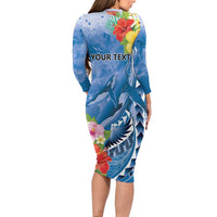 Personalised Yap States Humpback Whale Family Matching Long Sleeve Bodycon Dress and Hawaiian Shirt Polynesian Tropical Flowers LT9 - Polynesian Pride