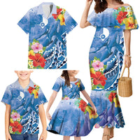 Personalised Yap States Humpback Whale Family Matching Mermaid Dress and Hawaiian Shirt Polynesian Tropical Flowers LT9 - Polynesian Pride