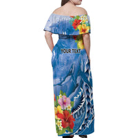 Personalised Yap States Humpback Whale Family Matching Off Shoulder Maxi Dress and Hawaiian Shirt Polynesian Tropical Flowers LT9 - Polynesian Pride