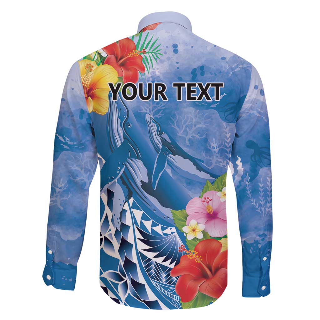Personalised Yap States Humpback Whale Family Matching Off Shoulder Short Dress and Hawaiian Shirt Polynesian Tropical Flowers LT9 - Polynesian Pride
