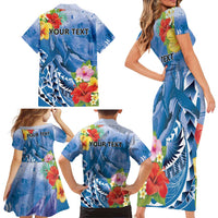 Personalised Yap States Humpback Whale Family Matching Short Sleeve Bodycon Dress and Hawaiian Shirt Polynesian Tropical Flowers LT9 - Polynesian Pride