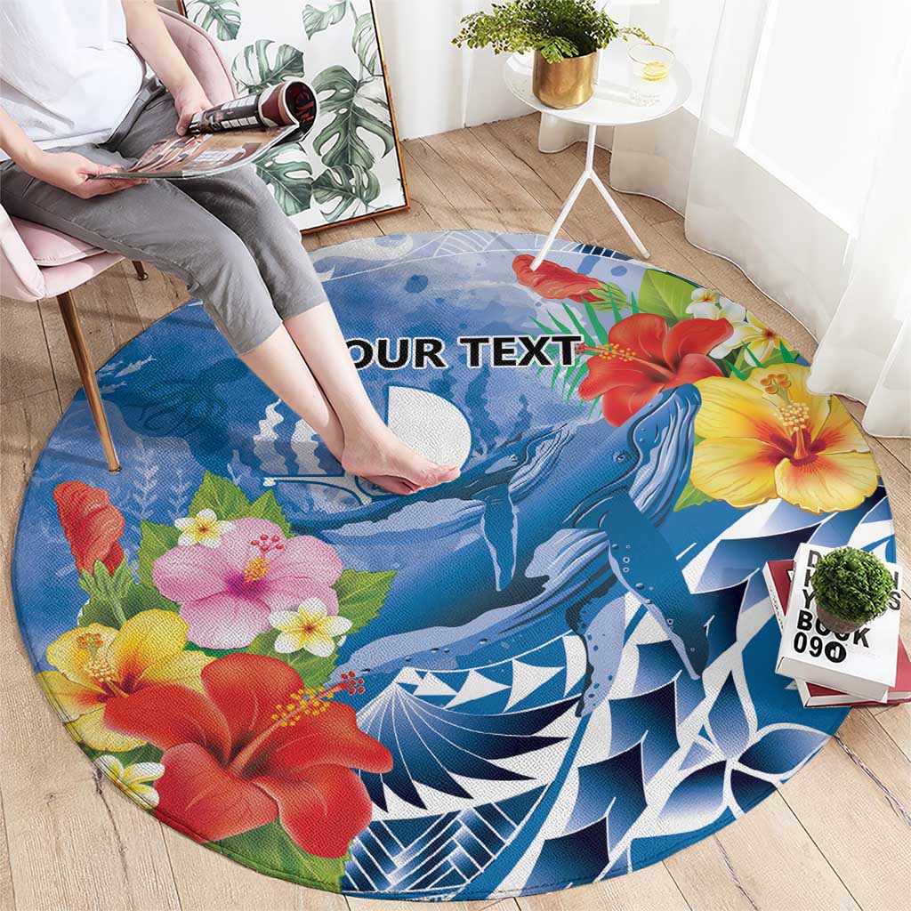 Personalised Yap States Humpback Whale Round Carpet Polynesian Tropical Flowers LT9 - Polynesian Pride