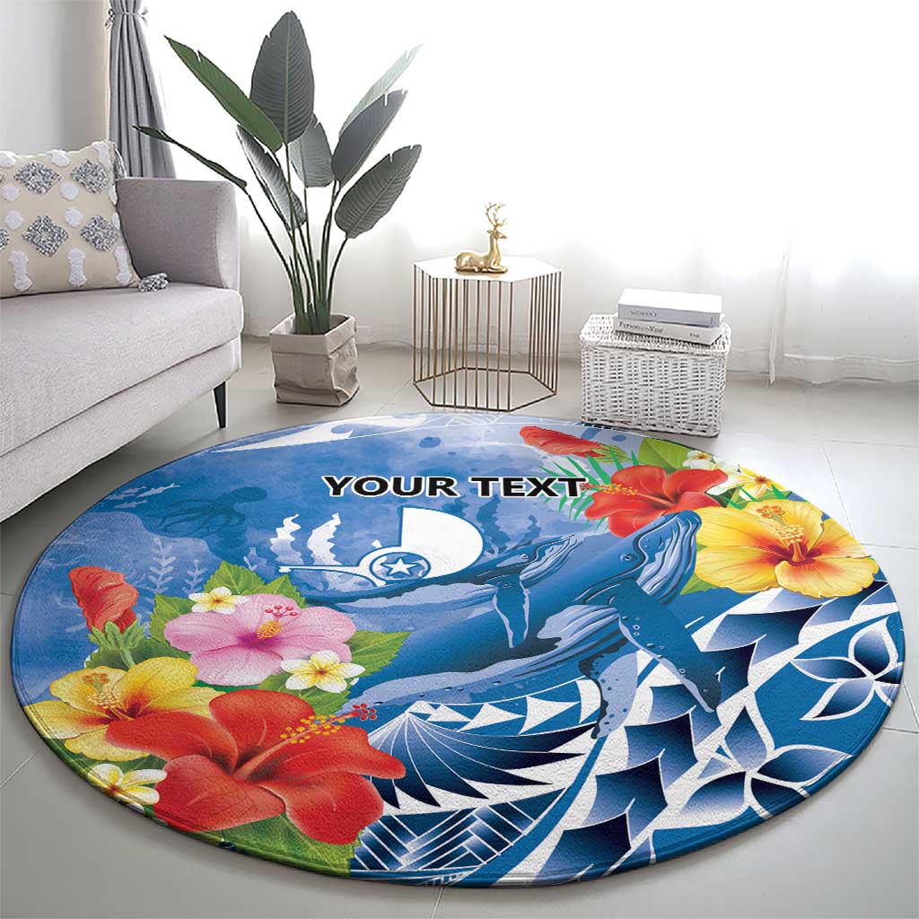 Personalised Yap States Humpback Whale Round Carpet Polynesian Tropical Flowers LT9 - Polynesian Pride
