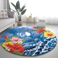 Personalised Yap States Humpback Whale Round Carpet Polynesian Tropical Flowers LT9 - Polynesian Pride
