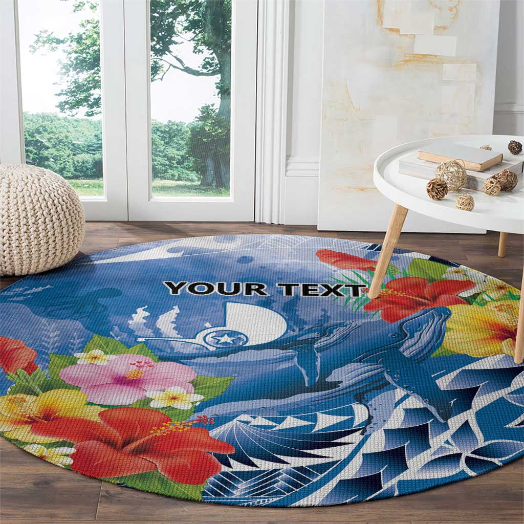 Personalised Yap States Humpback Whale Round Carpet Polynesian Tropical Flowers LT9 - Polynesian Pride