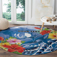 Personalised Yap States Humpback Whale Round Carpet Polynesian Tropical Flowers LT9 - Polynesian Pride