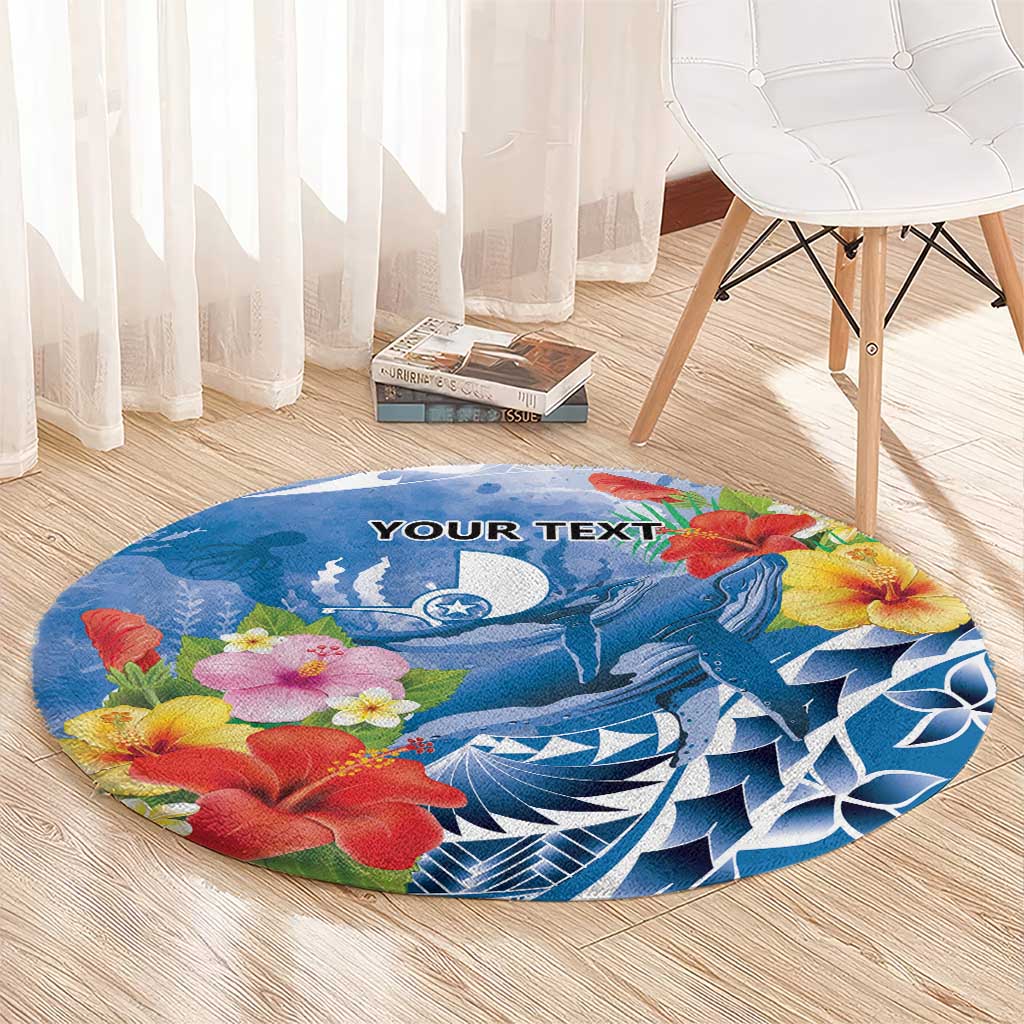 Personalised Yap States Humpback Whale Round Carpet Polynesian Tropical Flowers LT9 - Polynesian Pride