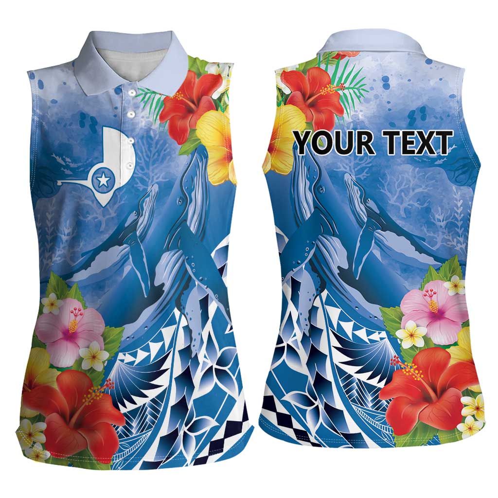 Personalised Yap States Humpback Whale Women Sleeveless Polo Shirt Polynesian Tropical Flowers LT9 - Polynesian Pride