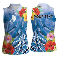 Personalised Yap States Humpback Whale Women Sleeveless Polo Shirt Polynesian Tropical Flowers LT9 - Polynesian Pride