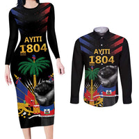 Haiti Independence Day Couples Matching Long Sleeve Bodycon Dress and Long Sleeve Button Shirt The First Black Republic Since 1804 LT9 Blakc - Polynesian Pride