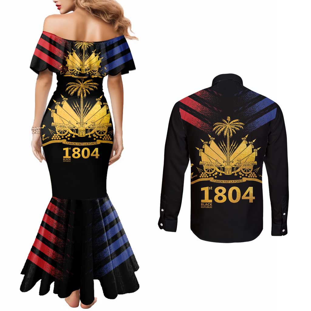 Haiti Independence Day Couples Matching Mermaid Dress and Long Sleeve Button Shirt The First Black Republic Since 1804 LT9 - Polynesian Pride