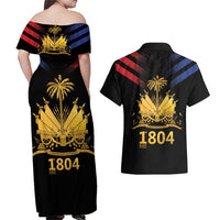 Haiti Independence Day Couples Matching Off Shoulder Maxi Dress and Hawaiian Shirt The First Black Republic Since 1804 LT9 - Polynesian Pride